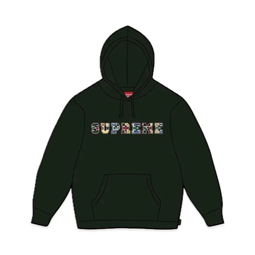 Supreme Collegiate Patchwork Leather Hooded Sweatshirt "Black"