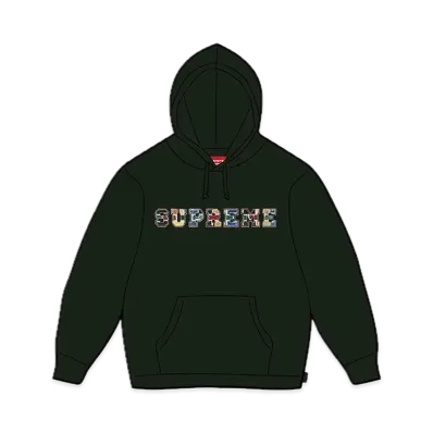 Supreme Collegiate Patchwork Leather Hooded Sweatshirt "Black"