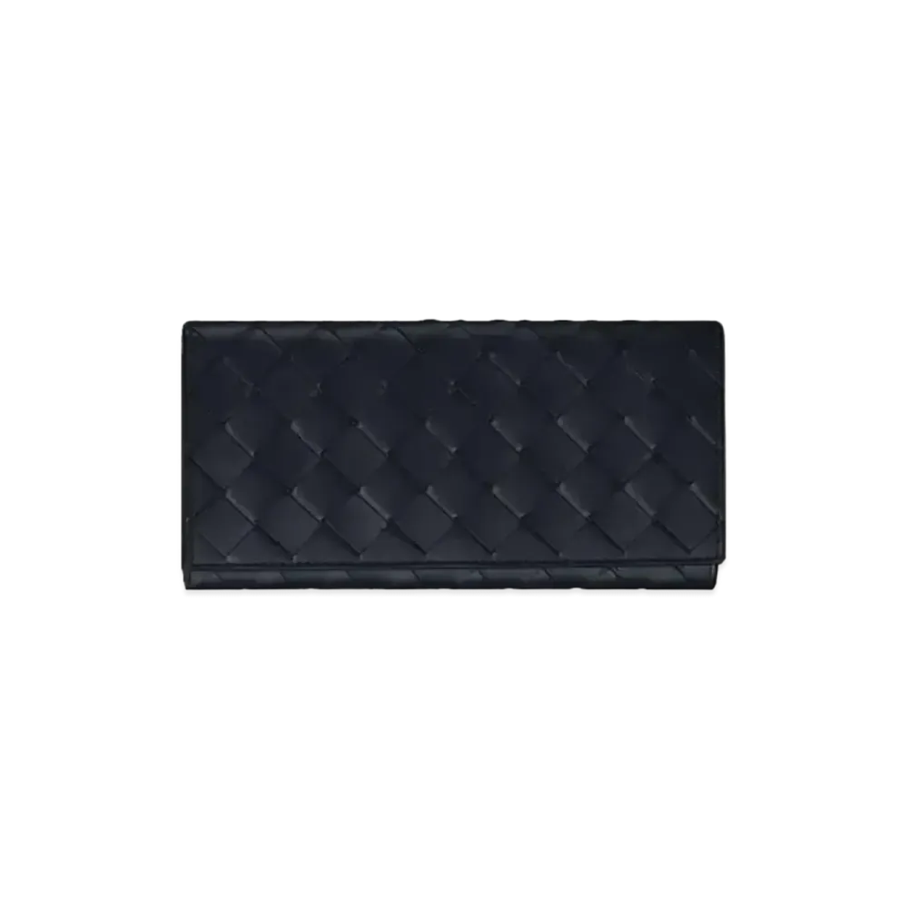Bottega Veneta Intrecciato Calfskin Bi-fold Continental Wallet "Midnight Blue"