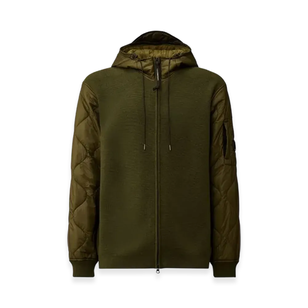 C.P. Company Extrafine Merino Wool Mixed Hooded Zip Sweater "Elmwood Green"