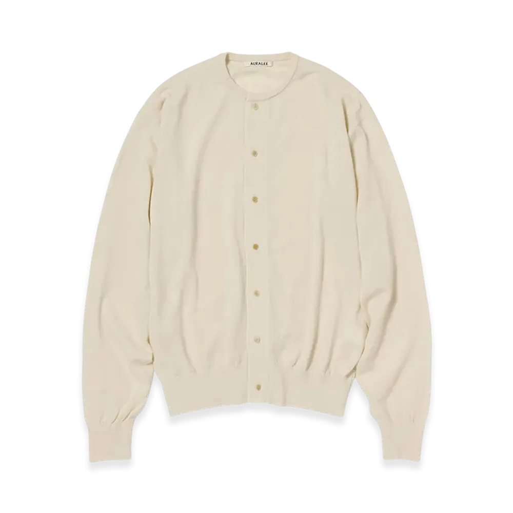 AURALEE Cashmere Hard Twist Knit Cardigan "Ivory White"