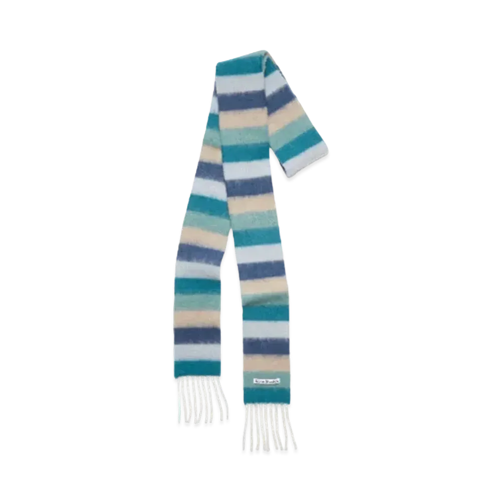 Acne Studios Wool Alpaca Fringe Scarf "Blue/Gray"