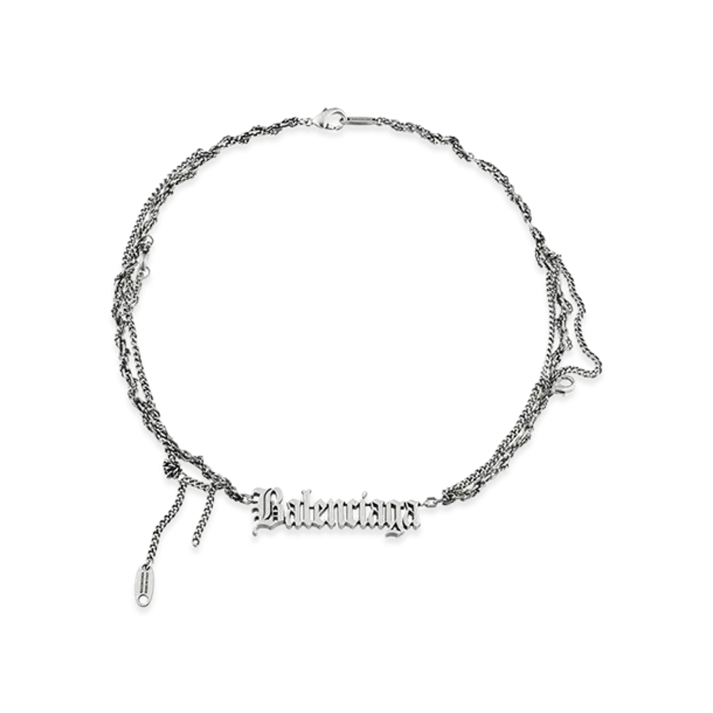 BALENCIAGA Typo Destroyed Necklace "Antique Silver"