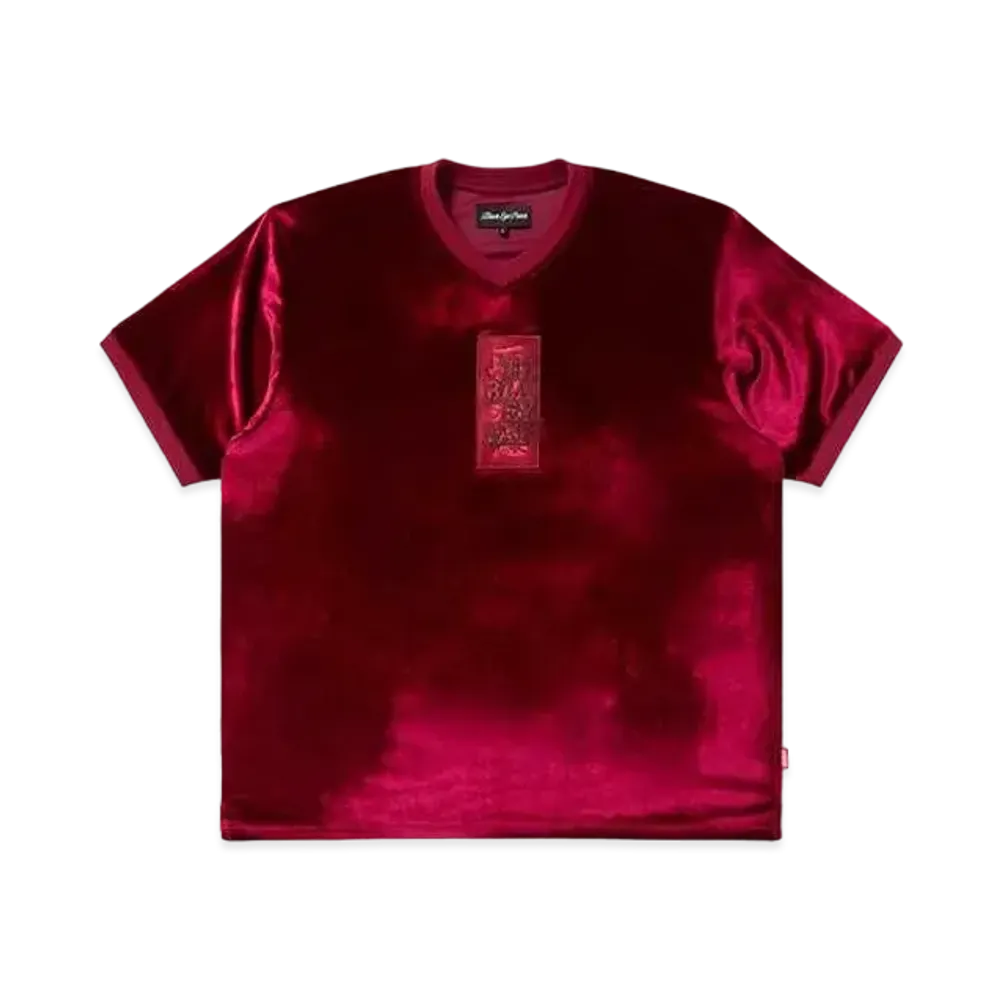 BlackEyePatch HWC Label Embroidered Velour V Neck S/S Shirt "Burgundy"