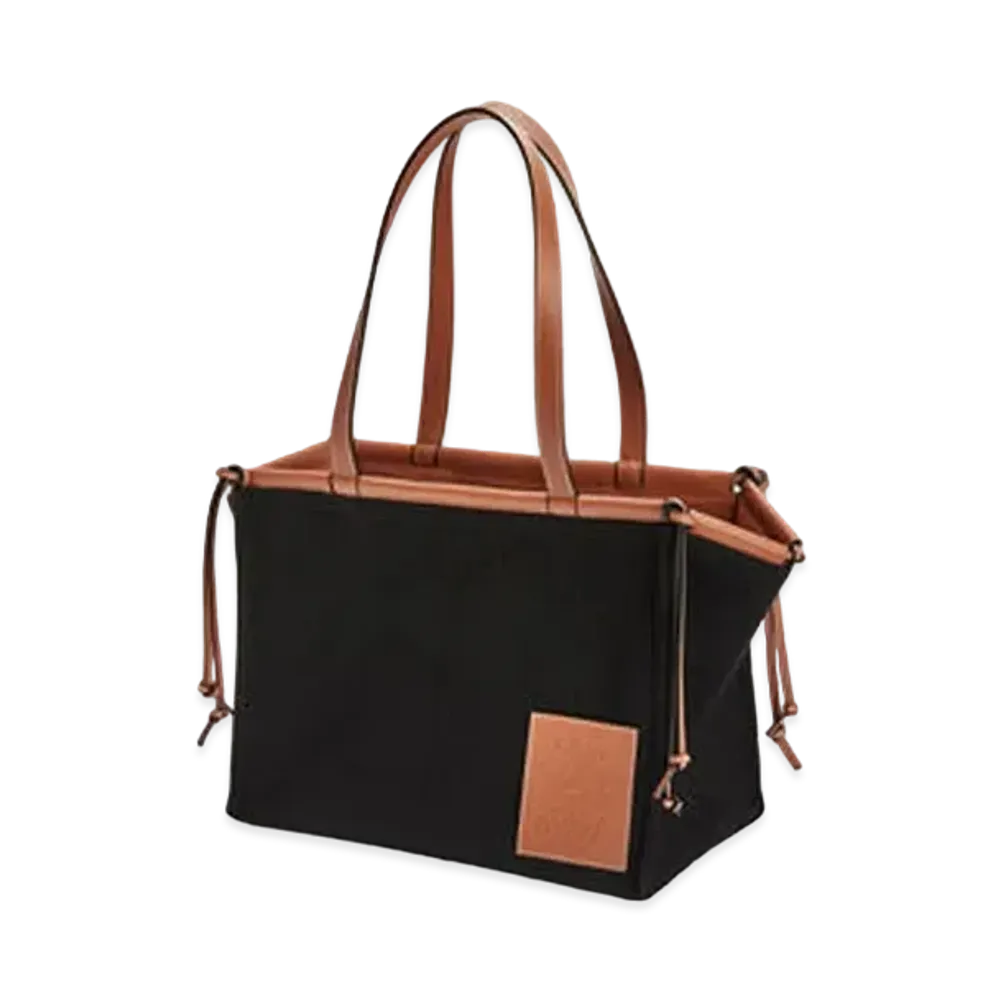 LOEWE Cushion Tote Bag In Canvas And Calfskin "Black / Tan"