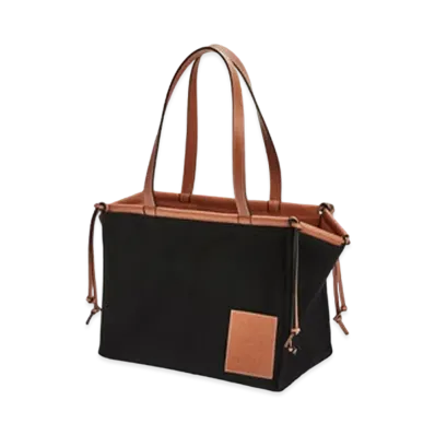 LOEWE Cushion Tote Bag In Canvas And Calfskin "Black / Tan"