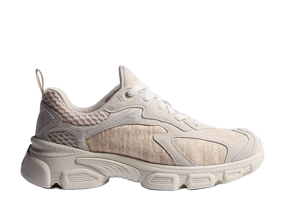 Dior Women's Vibe Sneaker Suede Calfskin and Dior Oblique Washed Linen "White/Beige "