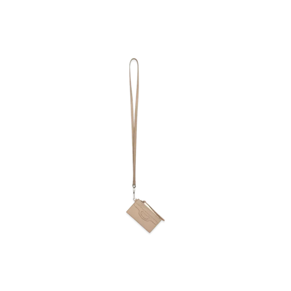 BALENCIAGA Neo Classic Card Case On Keyring "Beige"