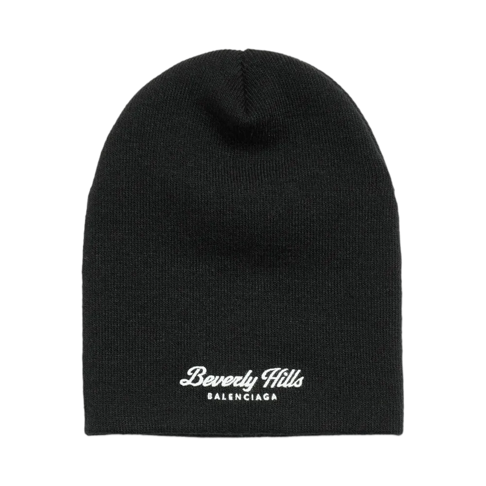 BALENCIAGA Beverly Hills Beanie in Stretch Rib Knit "Black/White"