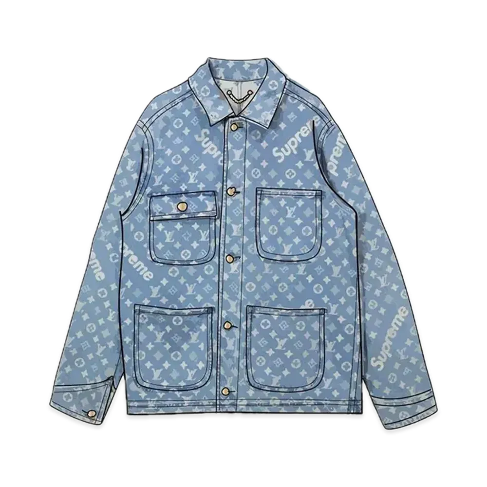 Supreme x Louis Vuitton Jacquard Denim Chore Coat "Blue"