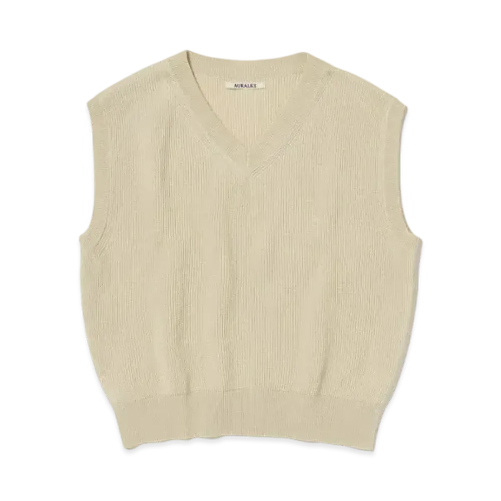 AURALEE Flat Yarn Rib Knit Vest "Ivory"