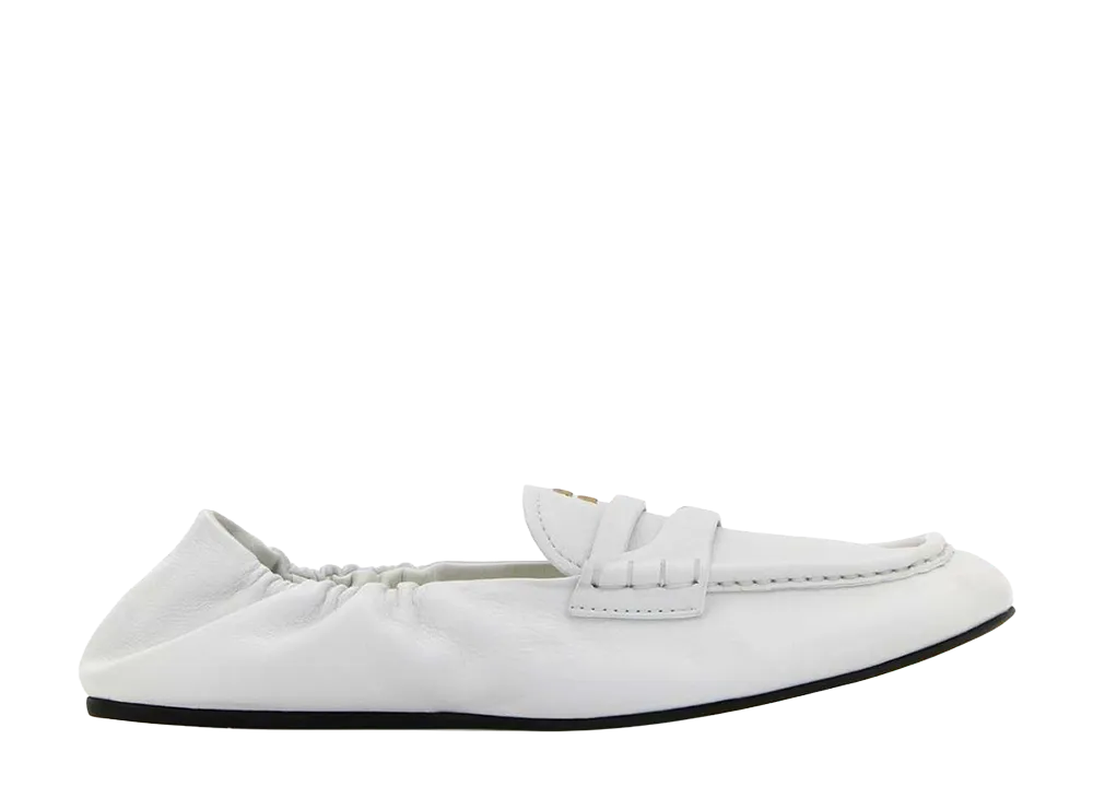 MIU MIU Women's Ruches Nappa Leather Loafers "White"