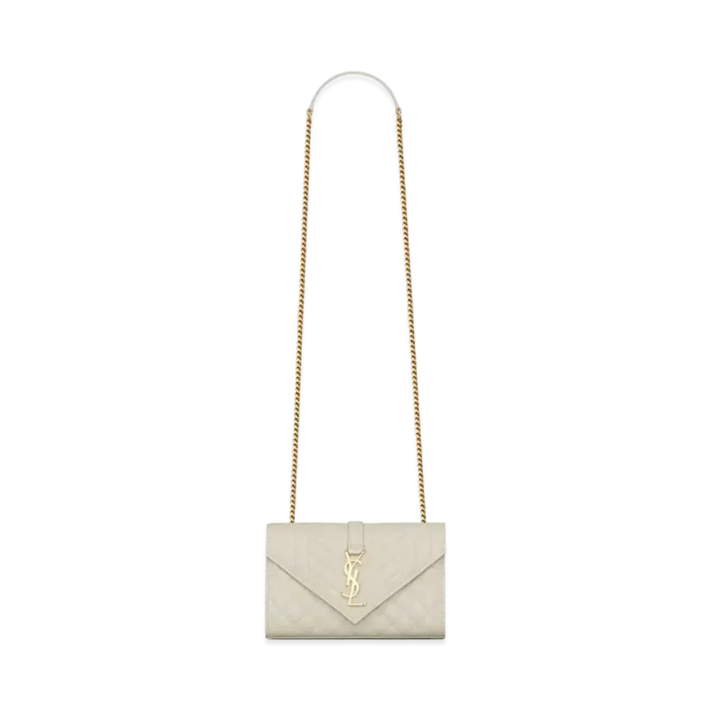 Saint Laurent Envelope Small Bag In Mix Matelasse Grain De Poudre Embossed Leather "Vintage White"
