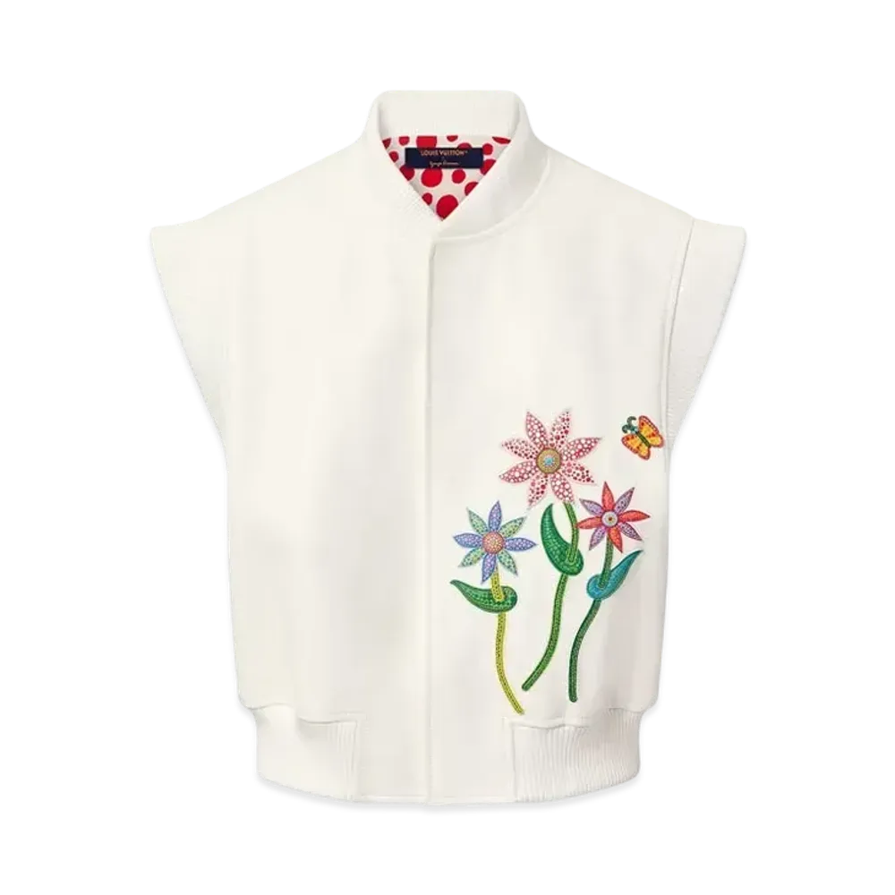 Louis Vuitton x Yayoi Kusama Flowers Sleeveless Leather Jacket "Blanc Optique"