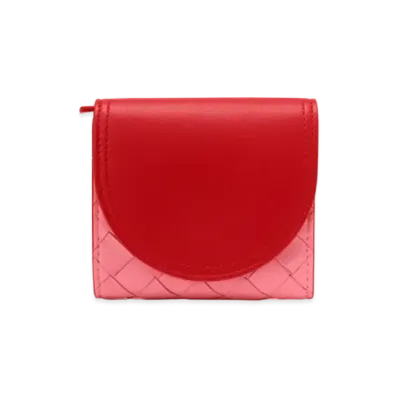 Bottega Veneta Intrecciato Lambskin Round Flap Mini Wallet "Red/Pink"