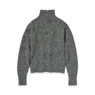 AURALEE Low-Gauge Homespun Tweed Knit Zip Turtle "Top Charcoal"