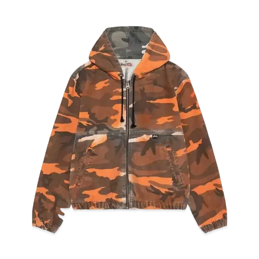 Stussy Spray Dye Hooded Work Jacket "Orange Camo"