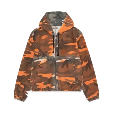 Stussy Spray Dye Hooded Work Jacket "Orange Camo"