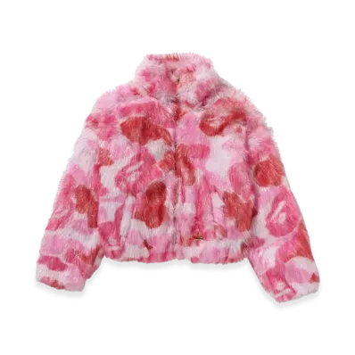 A BATHING APE ABC Camo One Point Metallic Long Fur Jacquard Down Jacket "Pink"