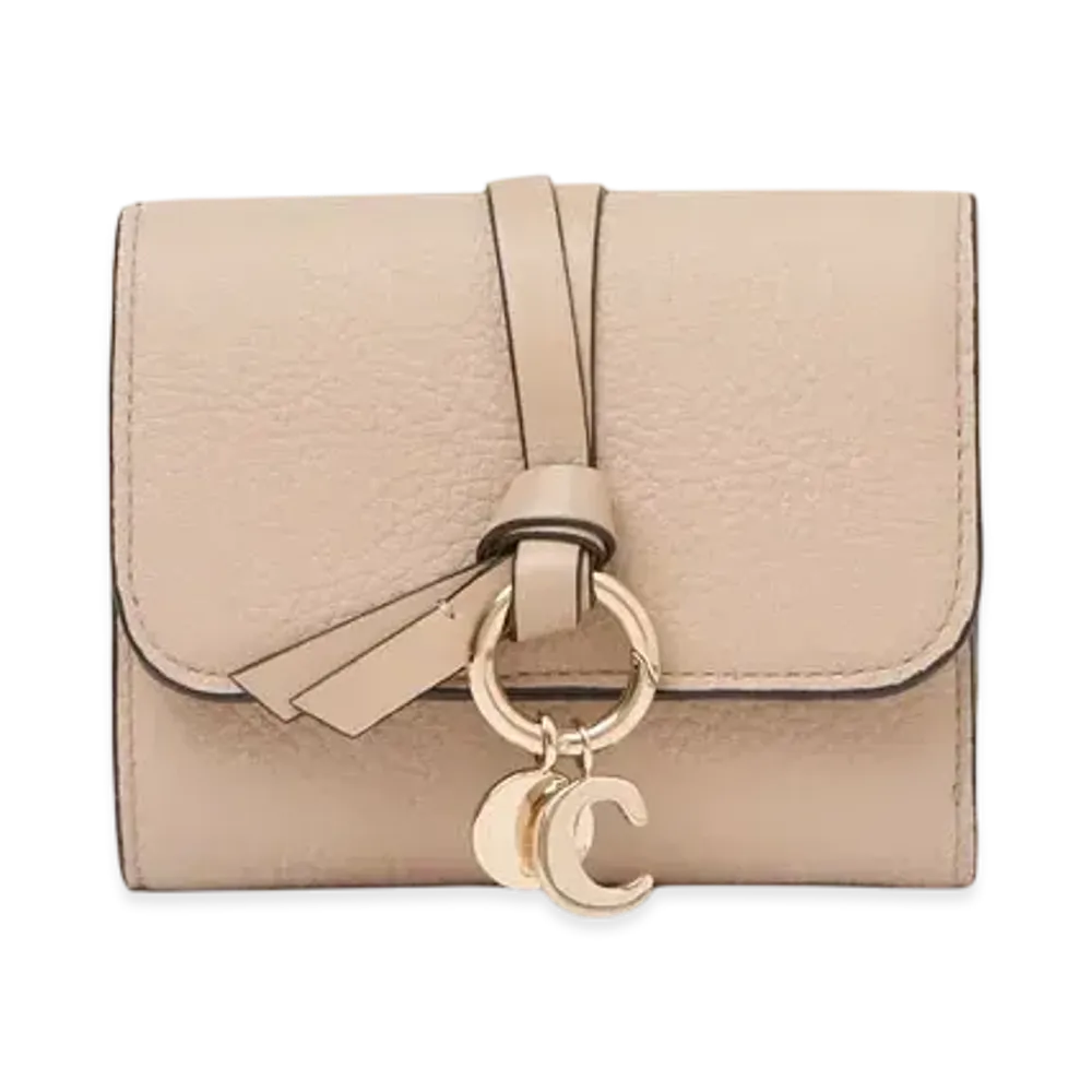 Chloe Small Alphabet tri-fold in grained leather "Floral Grey"
