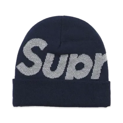 Supreme Reflective Big Logo Beanie "navy"