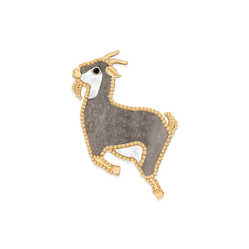 Van Cleef & Arpels Lucky Animals Goat clip "18K Yellow gold/Onyx/Obsidian/Mother-of-pearl"