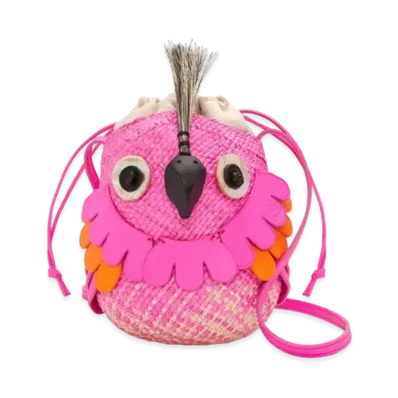LOEWE Bird Bag In Iraca Palm and Calfskin "Natural/Fuchsia"
