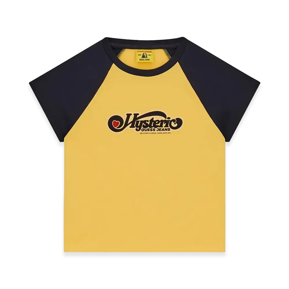 HYSTERIC GLAMOUR x GUESS JEANS Raglan Graphic Baby Tee "Yellow"