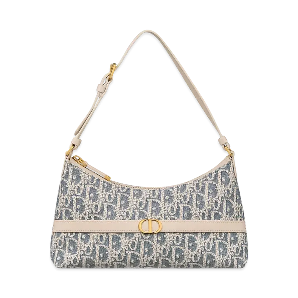 Dior 30 Montaigne Cigale Mini Bag Dior Oblique Chambray with Raffia Effect and Smooth Calfskin "Blue/Light Biscuit"