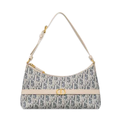 Dior 30 Montaigne Cigale Mini Bag Dior Oblique Chambray with Raffia Effect and Smooth Calfskin "Blue/Light Biscuit"