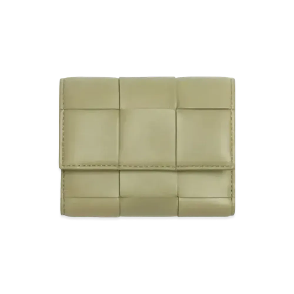 Bottega Veneta Casette Maxi Intrecciato Lambski Zip Trifold Wallet "Travertine"