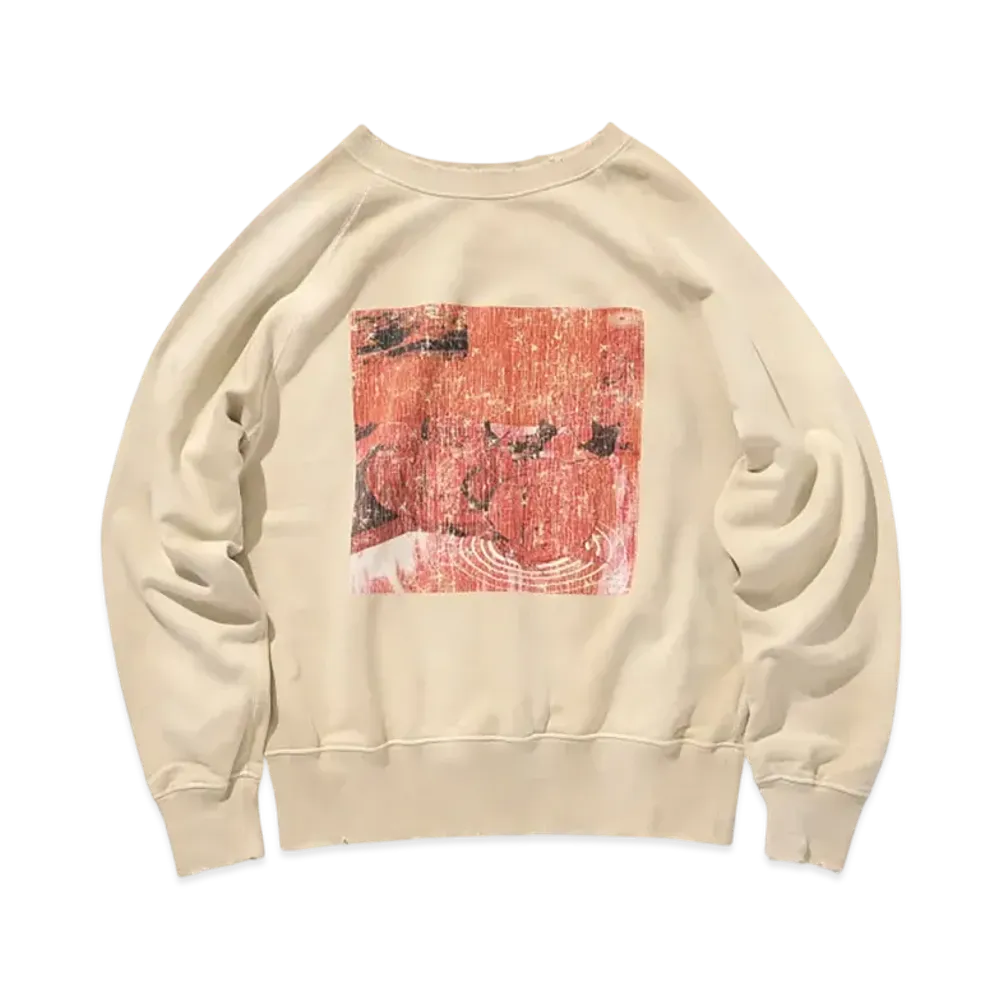 BEAMS x JUN INAGAWA x MOORE Damege Flocky Print Crewneck Sweat "White"
