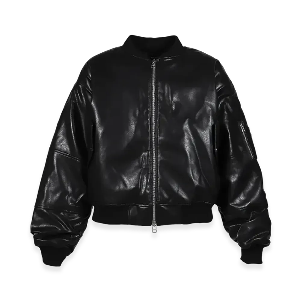 BREATH Faux Leather Bomber Jacket "Black"