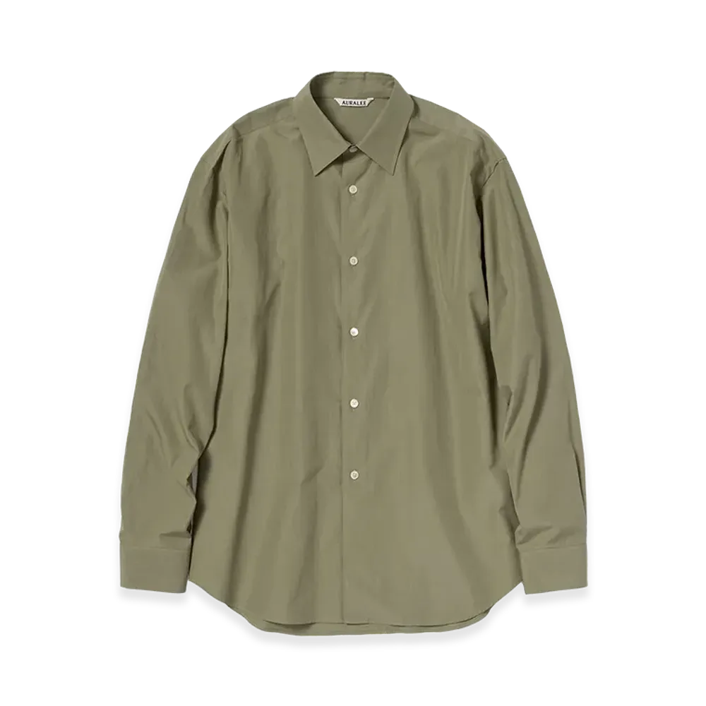 AURALEE Women's Finx Light Weather Chambray Shirt "Olive Brown Chambray"