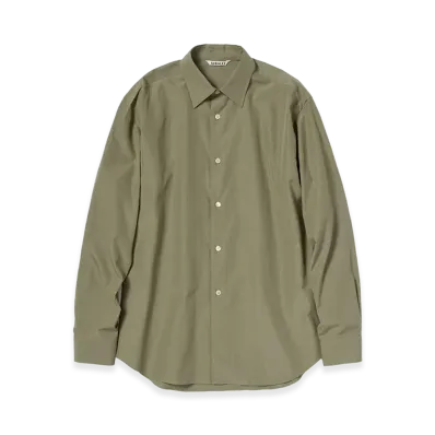 AURALEE Women's Finx Light Weather Chambray Shirt "Olive Brown Chambray"