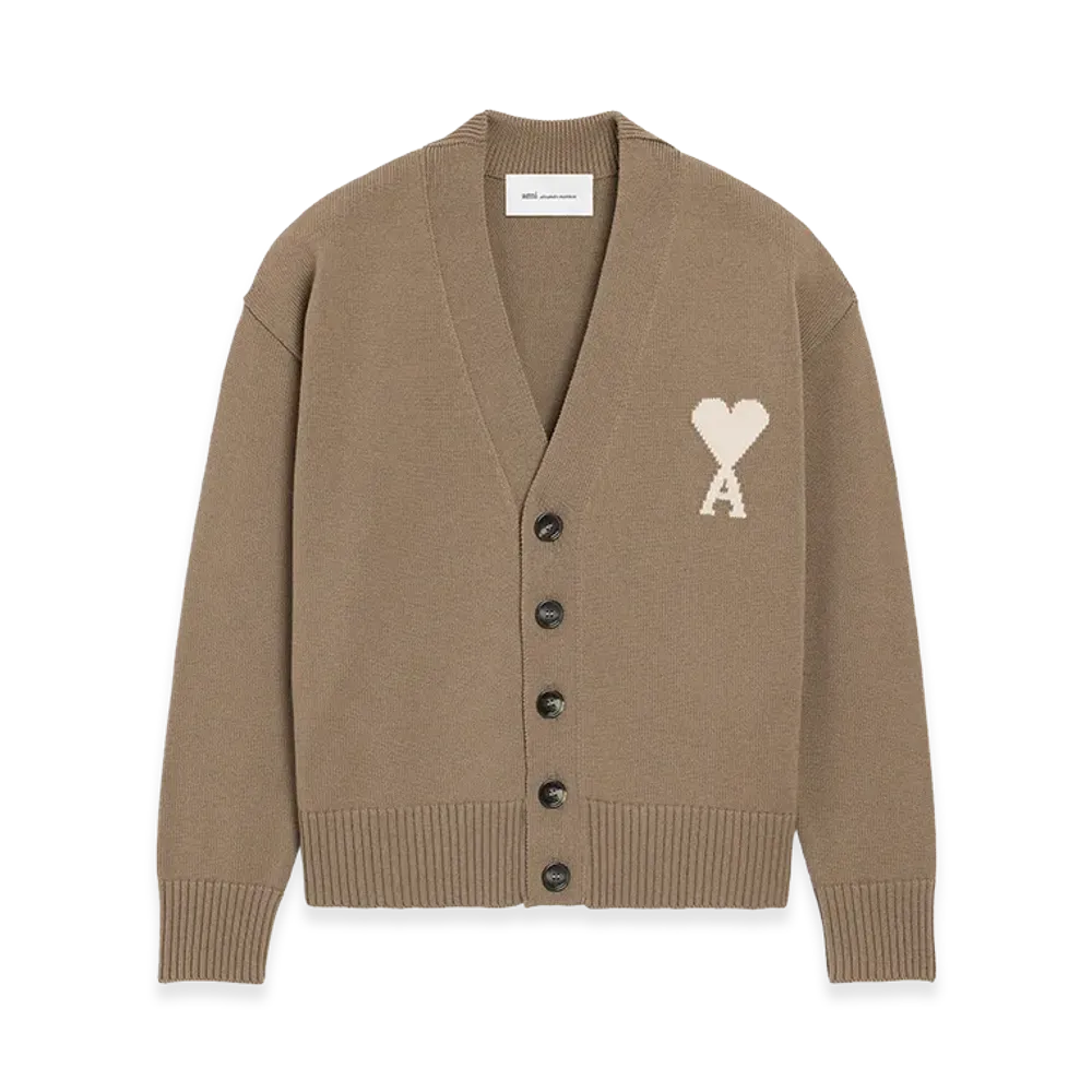 AMI PARIS Wool Ami De Coeur Cardigan "Beige"