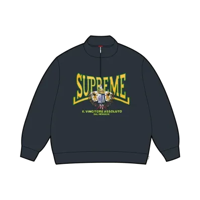 Supreme Crest Applique Half Zip Pullover "Navy"