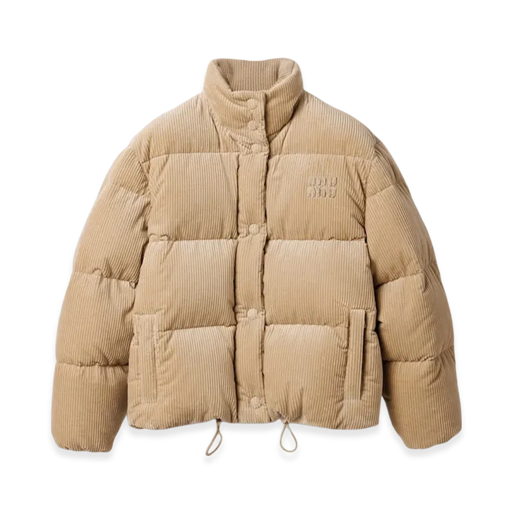 MIU MIU Women's Medium-Weight Corduroy Down Jacket "Sand Beige"