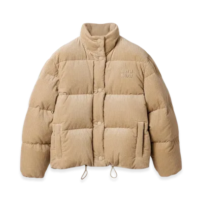 MIU MIU Women's Medium-Weight Corduroy Down Jacket "Sand Beige"