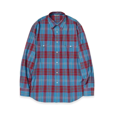 AURALEE Women's High Twist Cotton Silk Check Shirt "Blue Check"