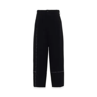 S'YTE Vintage Flannel 2-Tuck Wide Pant With Blanket Stitch "Black"
