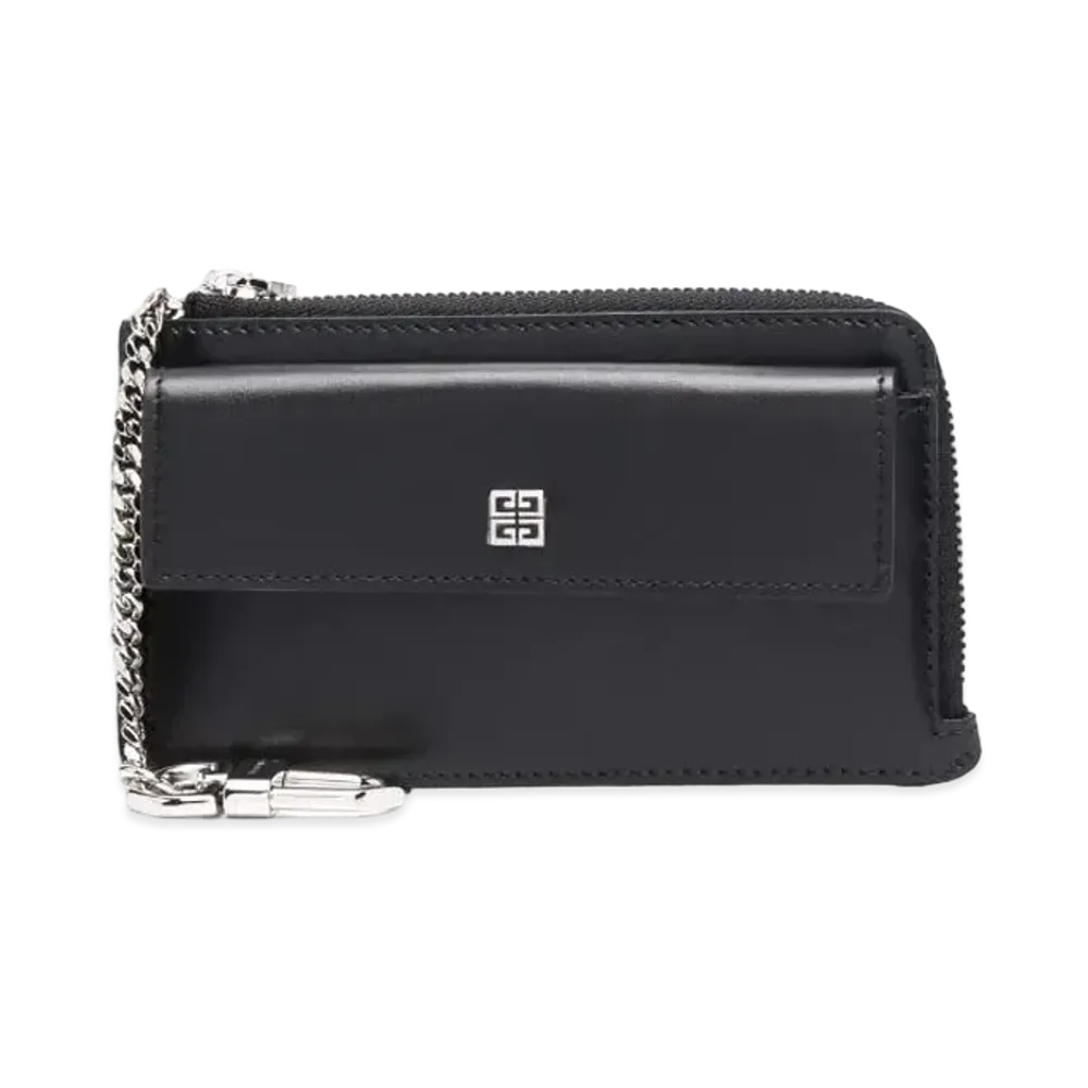GIVENCHY Zipped Card Holder In 4G Box Leather "Black"