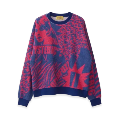 HYSTERIC GLAMOUR New Wave Jacquard Oversized Sweatshirt "Navy"