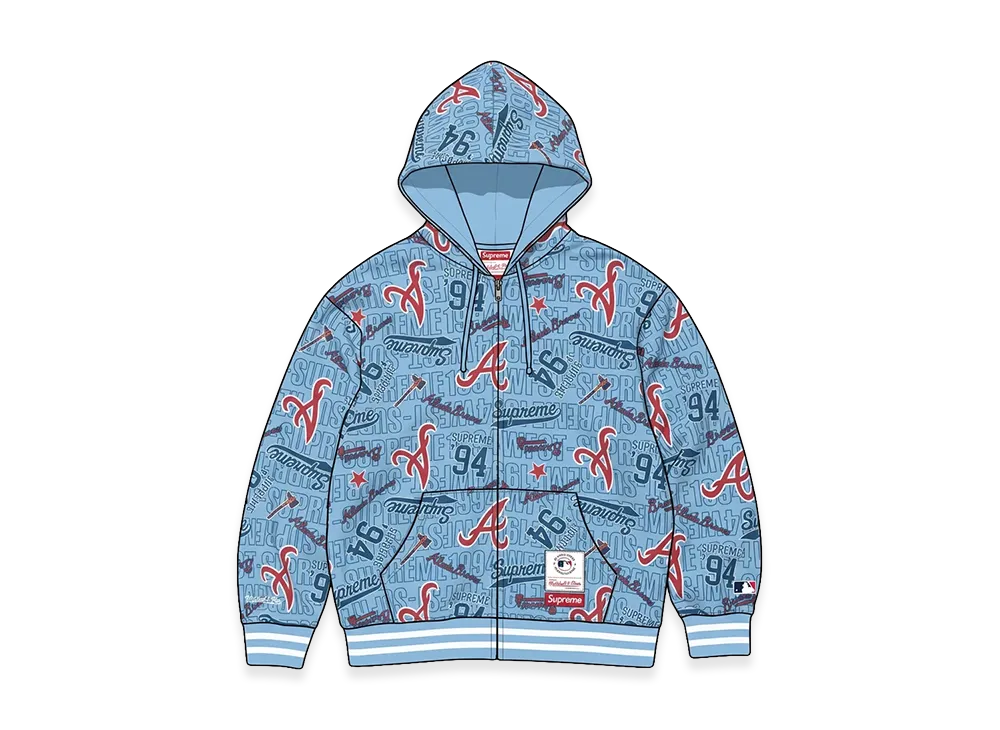 Supreme x Mitchell & Ness Teams Zip Up Hooded Sweatshirt "Light Blue"
