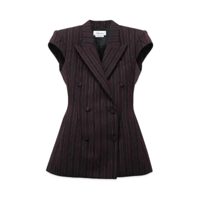 Alexander McQUEEN Pinstripe Sleeveless Jacket "BlackBurgundy"