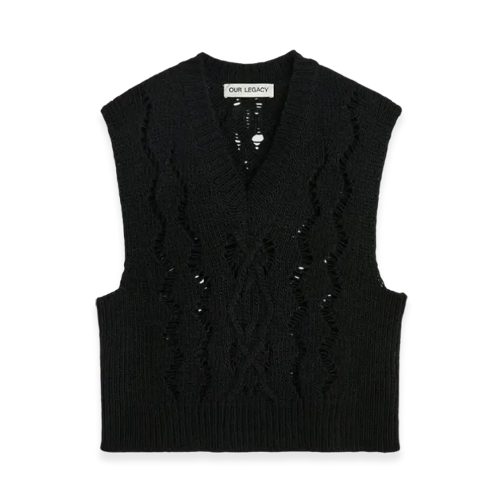 OUR LEGACY Cable Michigan Tank "Black Fisherman Wool"