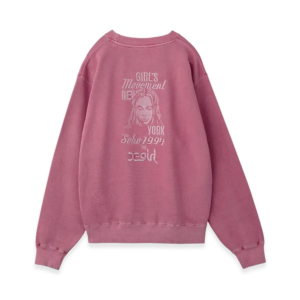 X-Girl Women's Mix Logo & Face Faded Crewneck Sweat Top "Pink"