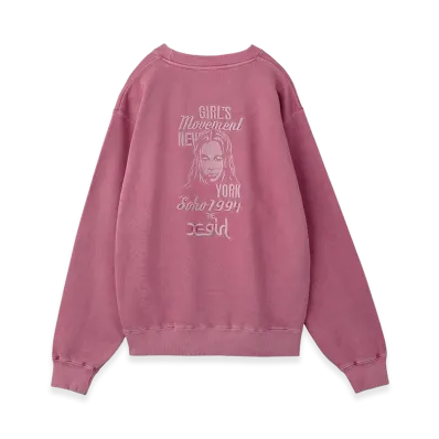 X-Girl Women's Mix Logo & Face Faded Crewneck Sweat Top "Pink"