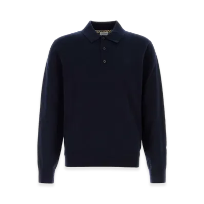 Burberry Navy Cashmere Blend Polo Shirt "Blue"