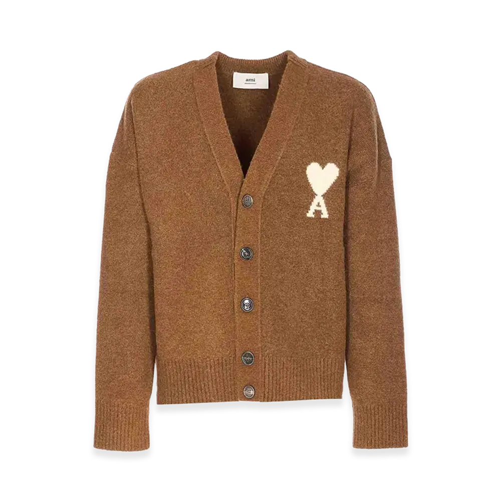 AMI PARIS Ami De Coeur Cardigan "Hazelnut/Offwhite"